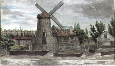 A View of the Windmill at Nine Elms, Lambeth, from Millbank by Thomas Baxter